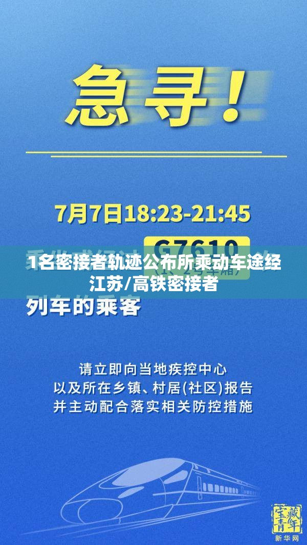 1名密接者轨迹公布所乘动车途经江苏/高铁密接者 1名密接者轨迹公布所乘动车途经江苏/高铁密接者