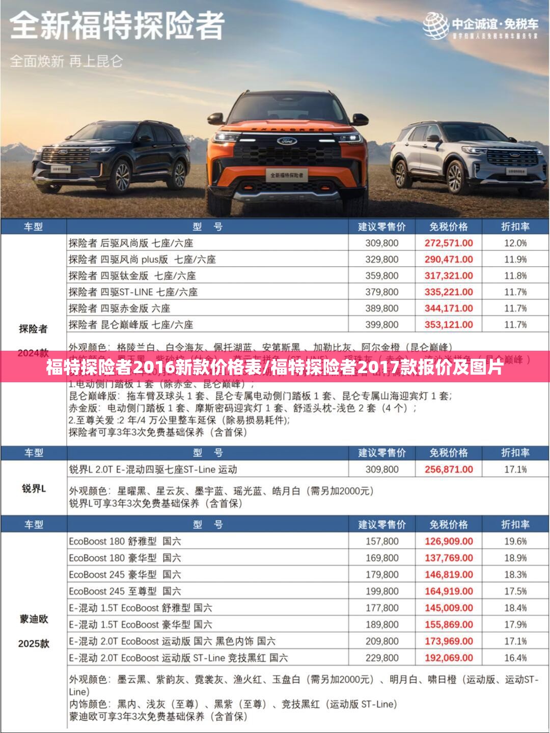 福特探险者2016新款价格表/福特探险者2017款报价及图片 福特探险者2016新款价格表/福特探险者2017款报价及图片