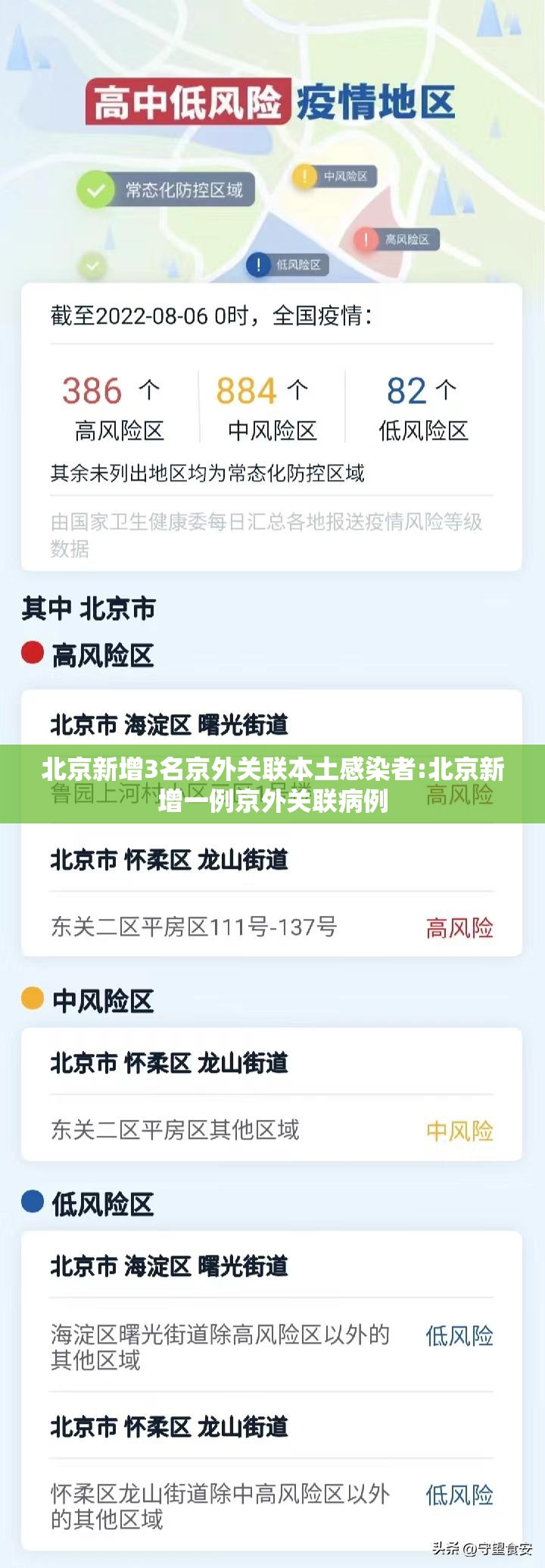 北京新增3名京外关联本土感染者:北京新增一例京外关联病例