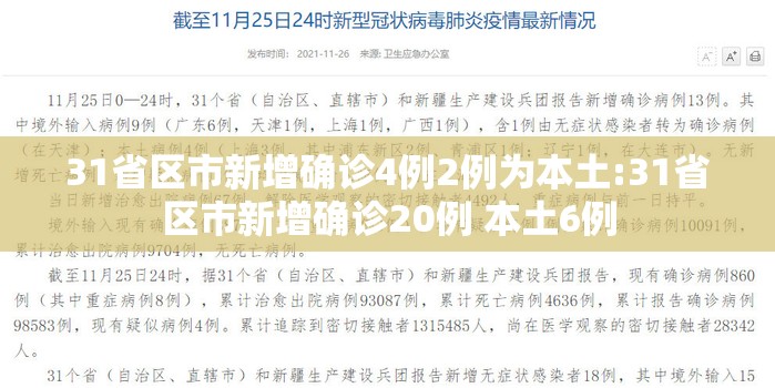 31省区市新增确诊4例2例为本土:31省区市新增确诊20例 本土6例