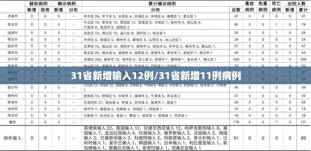 31省新增输入12例/31省新增11例病例