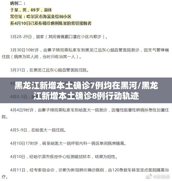 黑龙江新增本土确诊7例均在黑河/黑龙江新增本土确诊8例行动轨迹 黑龙江新增本土确诊7例均在黑河/黑龙江新增本土确诊8例行动轨迹