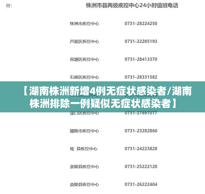 【湖南株洲新增4例无症状感染者/湖南株洲排除一例疑似无症状感染者】 【湖南株洲新增4例无症状感染者/湖南株洲排除一例疑似无症状感染者】