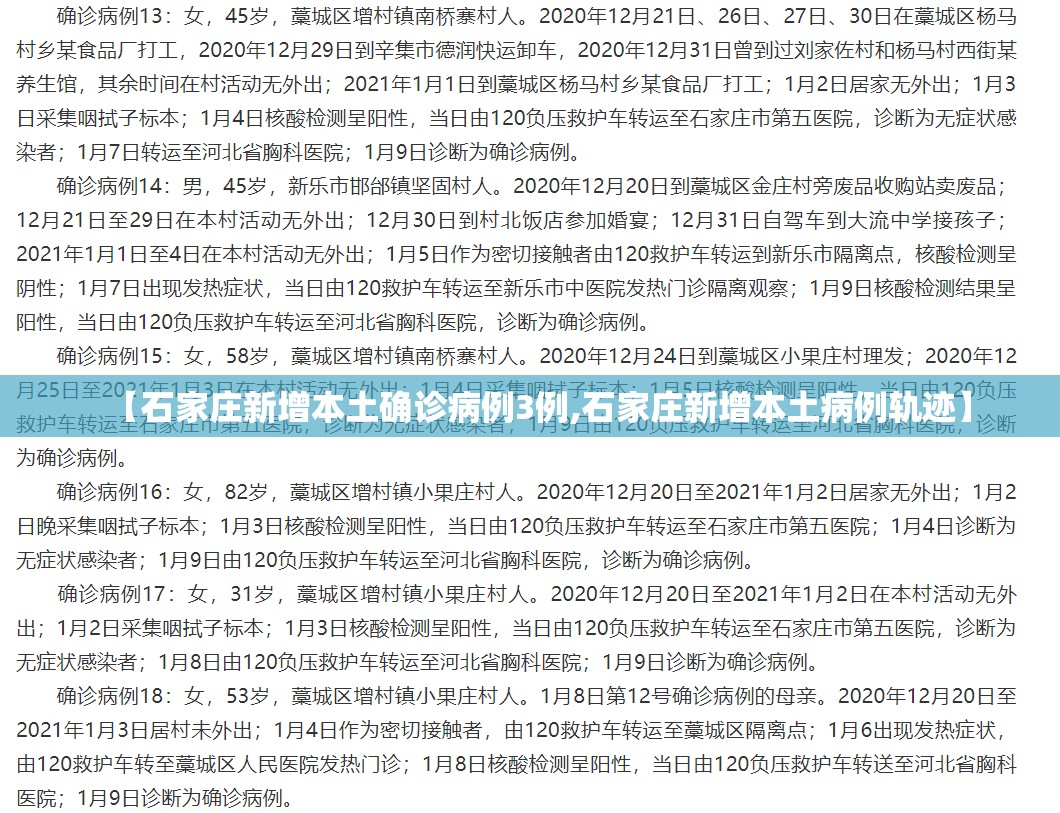 【石家庄新增本土确诊病例3例,石家庄新增本土病例轨迹】 【石家庄新增本土确诊病例3例,石家庄新增本土病例轨迹】