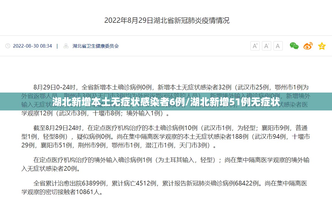 湖北新增本土无症状感染者6例/湖北新增51例无症状 湖北新增本土无症状感染者6例/湖北新增51例无症状