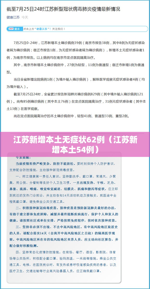 江苏新增本土无症状62例(江苏新增本土54例) 江苏新增本土无症状62例(江苏新增本土54例)